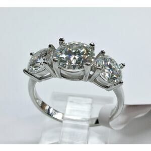 925 Sterling Silver, Moissanite Three Stone - Engagement Ring - 4.5ctw - Size 8